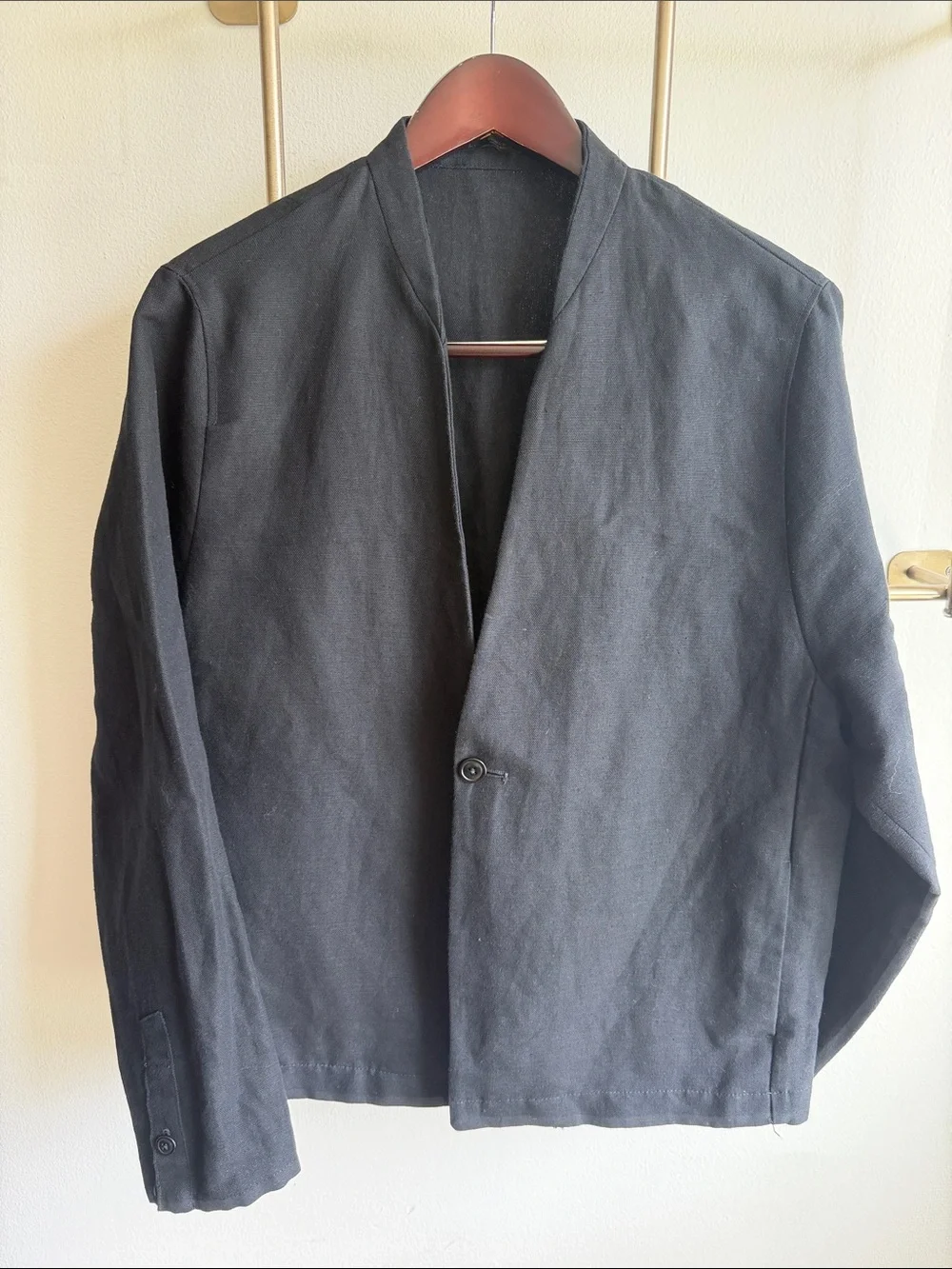 ๐SALE๐ ZARA ๐ SINGLE BUTTON LINEN BLAZER ๐ BLACK ๐ LRG / 42R - Picture 1 of 11